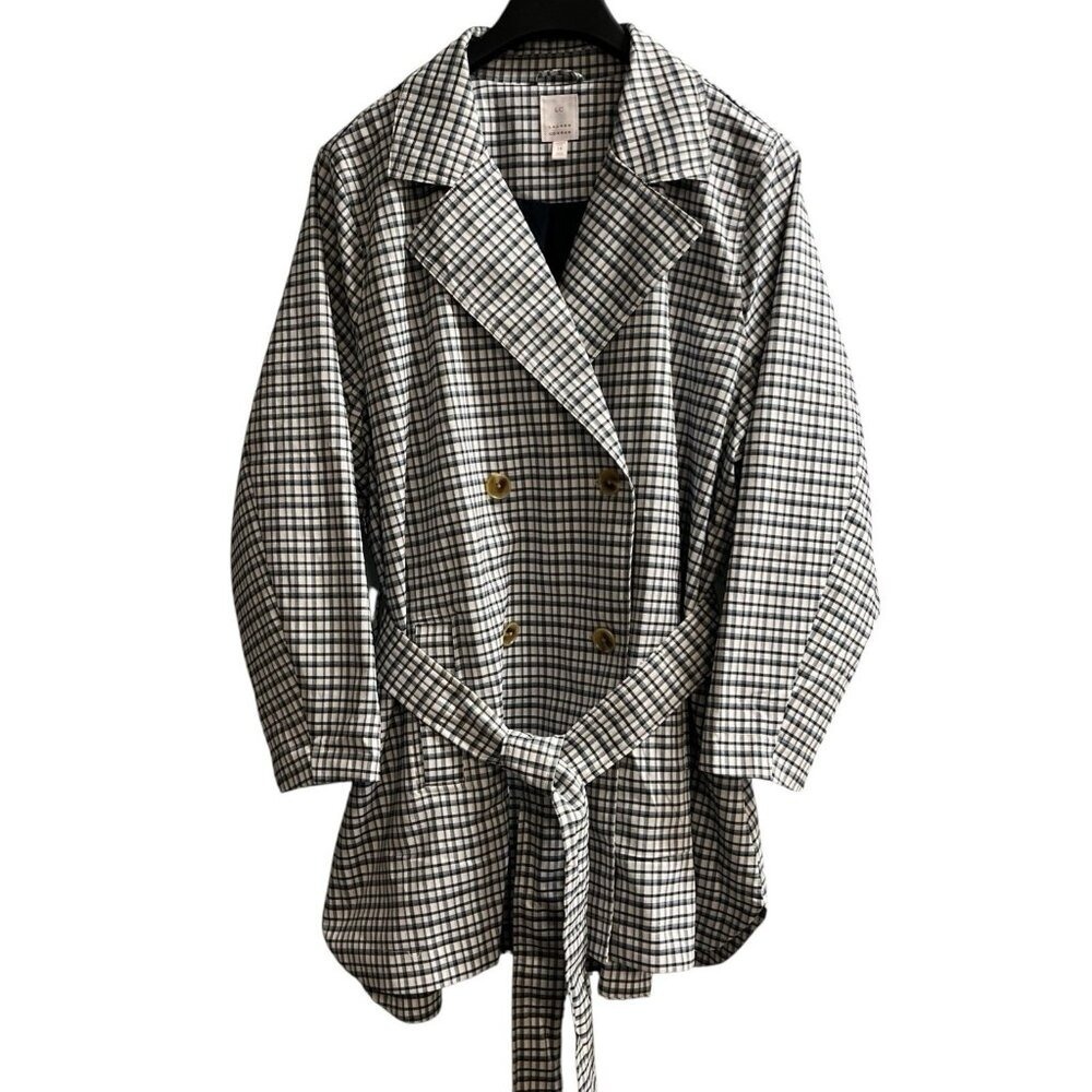 Lauren Conrad Jacket Blue Plaid Lined Belted Size 1X Lightweight Career Office